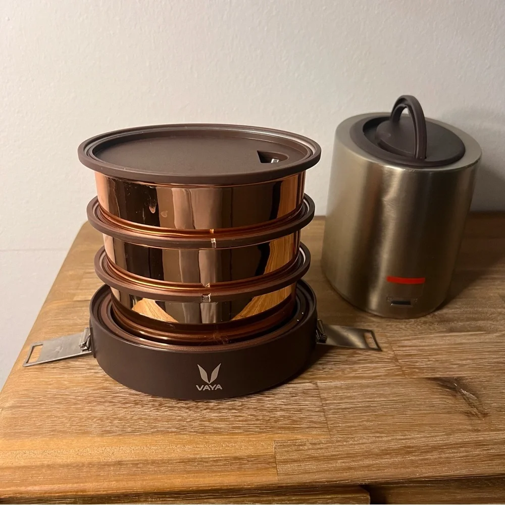 Vaya Insulated Copper-Finished Stainless Steel Lunch Box, 1000‎ ml, 3 Containers